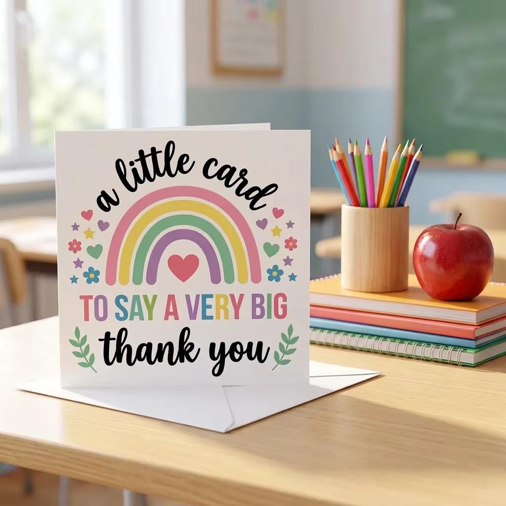 Rainbow Thank You Card, Appreciation Gift for Teacher, End of Term Card ...