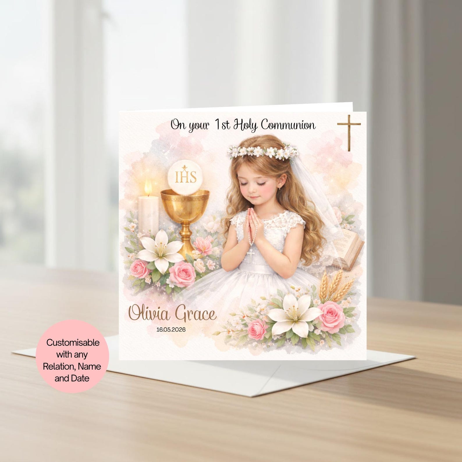 Personalised First Holy Communion Card for Girls | Keepsake for ...