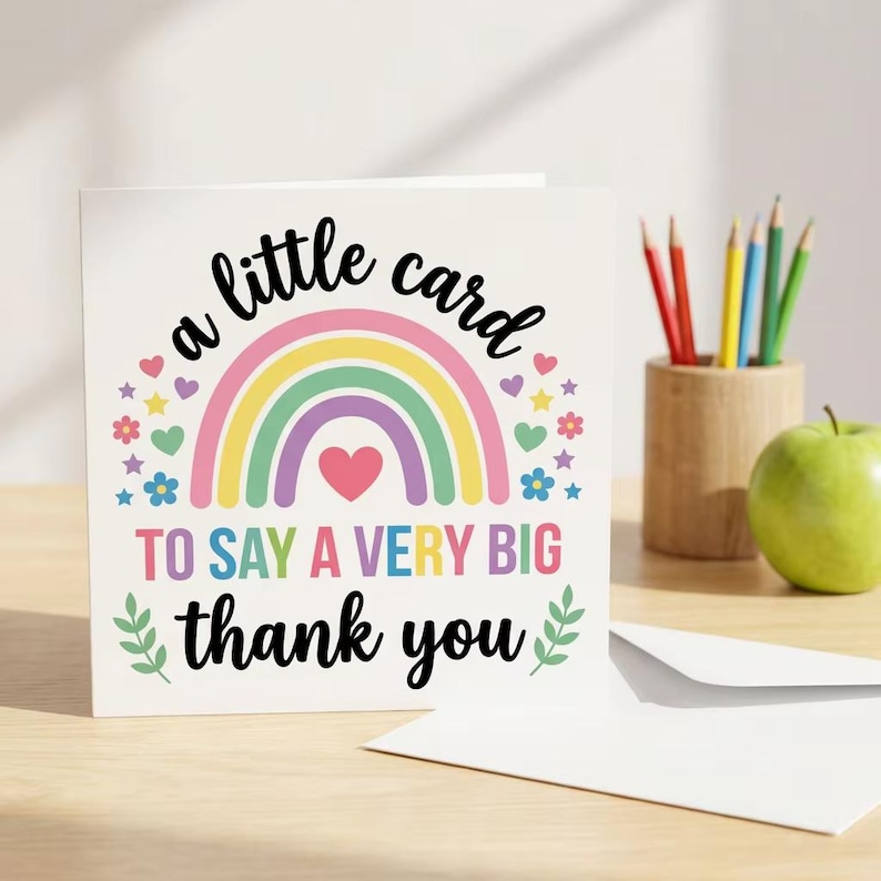 Rainbow Thank You Card, Appreciation Gift for Teacher, End of Term Card ...