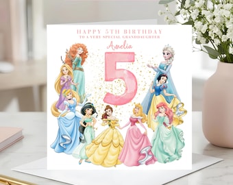 Personligt prinsessfödelsedagskort, dotter, barnbarn, systerdotter, kusin 4:e, 5:e, 6:e, 7:e, 8:e födelsedag, sagoprinsessa födelsedagskort