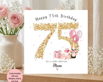 Personalised 75th Birthday Card for Her, Fabulous Seventy Fifth Milestone Birthday Pink Gold Gift for Mum Friend Nan Nanny Gran, Turning 75