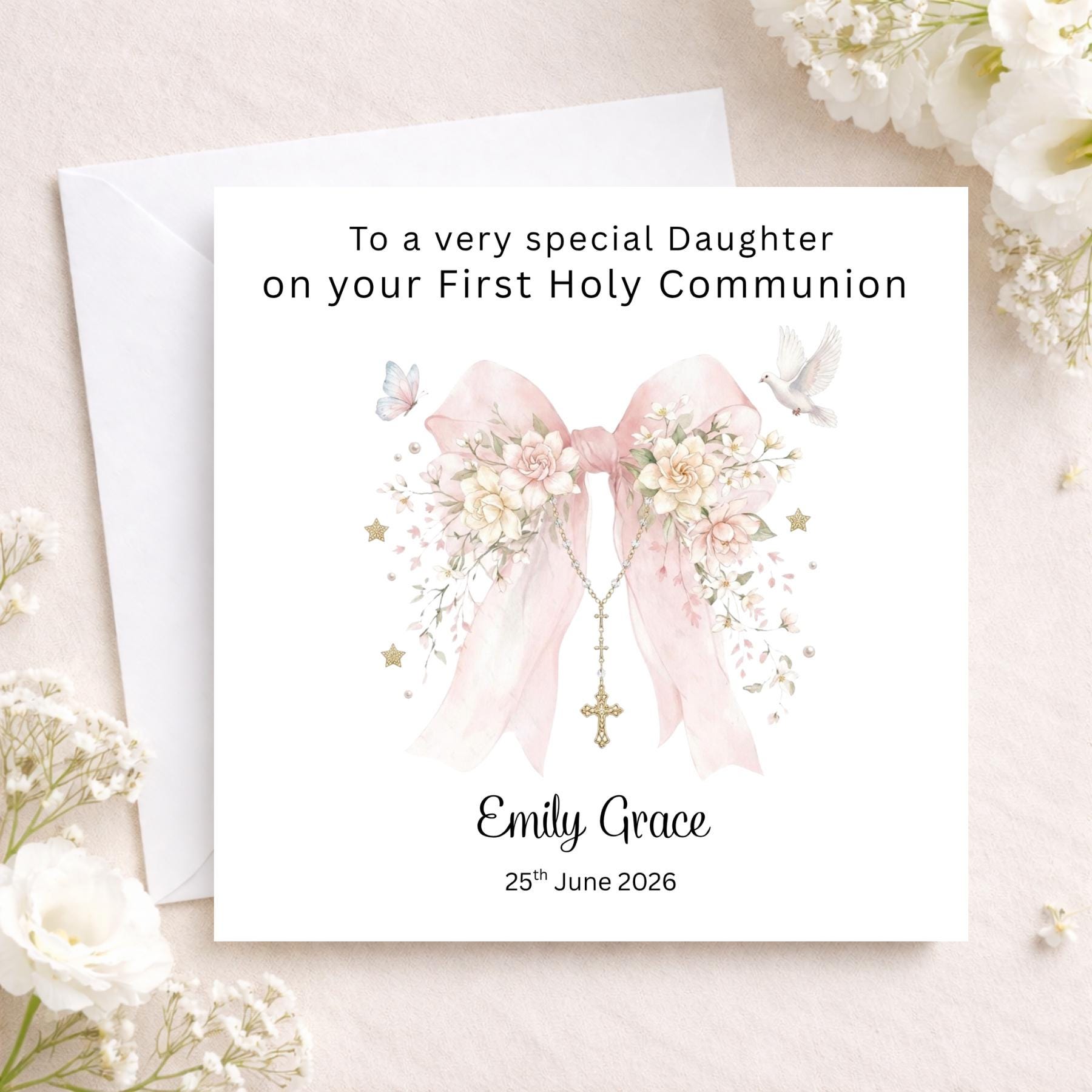 Personalised First Holy Communion Card for Girl, Custom Name & Date ...
