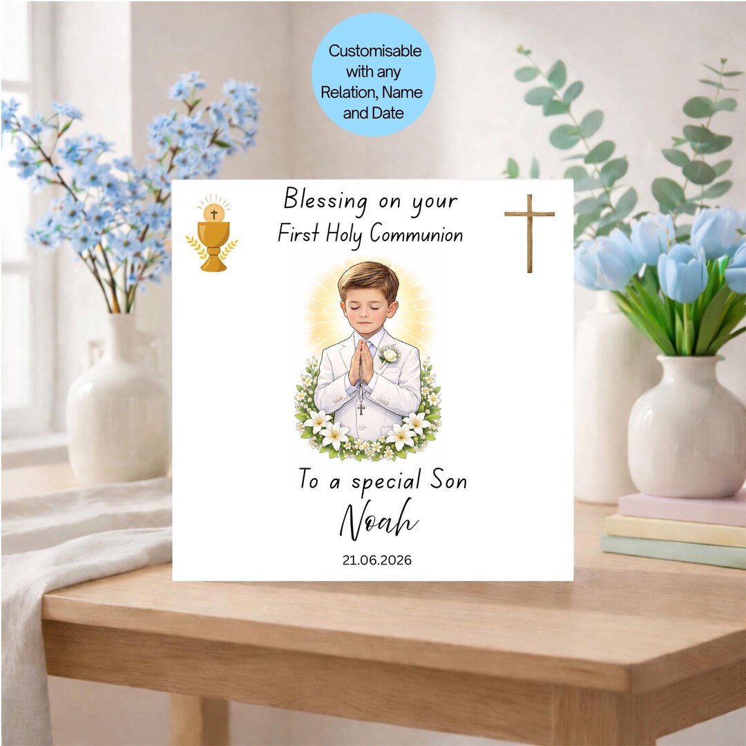 Personalised First Holy Communion Card for Son, 1st Holy Communion Card ...