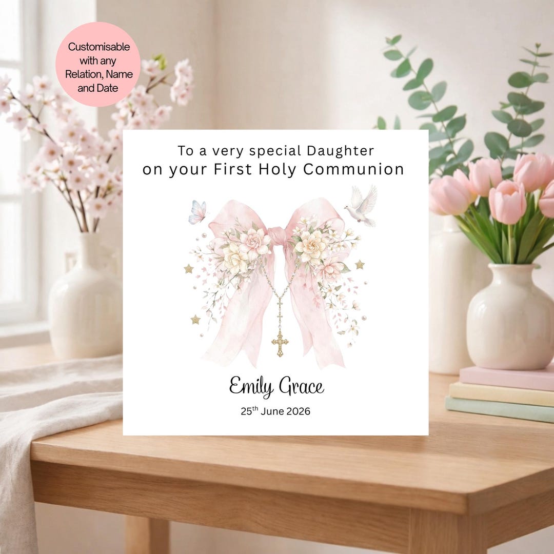 Personalised First Holy Communion Card for Girl, Custom Name & Date ...