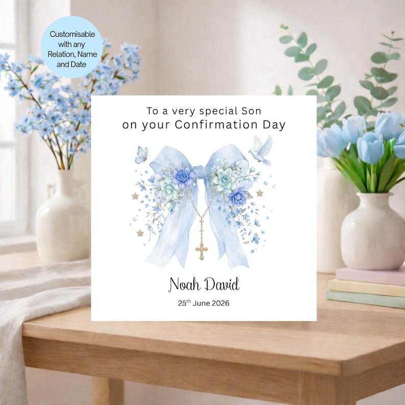 Personalised Confirmation Card for Son, Boys Confirmation Card Godson ...