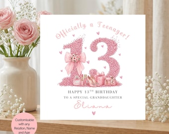 Personalised 13th Birthday Card, Officially a Teenager, Teen Girl Makeup, Thirteen Keepsake, 13th Birthday Gift Granddaughter Niece Friend