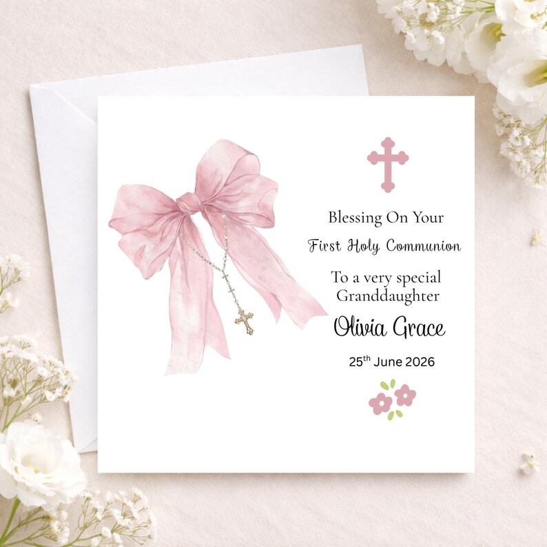 Personalised First Holy Communion Card for Girl, Custom Name & Date ...