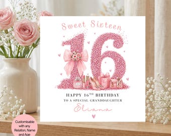 Carte personnalisée de 16e anniversaire, souvenir de seize ans, maquillage pour adolescente, cadeau de 16e anniversaire petite-fille fille nièce amie