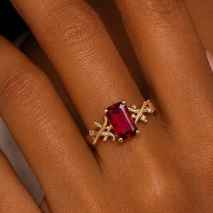 3.5CT Rubin Ring, Smaragdschliff Ring, 925 Silber vergoldet, Roségold, Moissanite Akzent, Juli Geburtsstein, Geschenk für Sie, Jubiläumsring