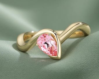 Pink Shappire-ring-verlovingsring – ring roze peer– sterlingzilver of goudvermeil – uniek cadeau voor haar ring