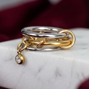 Blandad metall sammanflätad ring, kristallberlock, stapelbara smycken i rostfritt stål