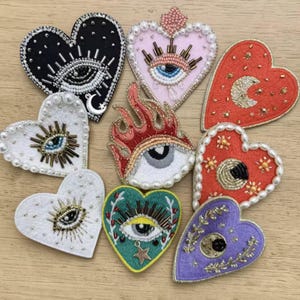 Evil Eye Patch, Patch für Jacke und Rucksack, Gesticktes Herz Patch, Handgemachter Patch, Dekorativer Aufnäher, Jeansjacke Accessoire