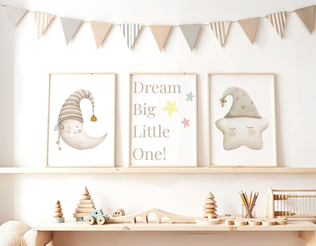 Dream Big Little One Nursery Wall Art Set of 3 – Neutral Baby Room ...