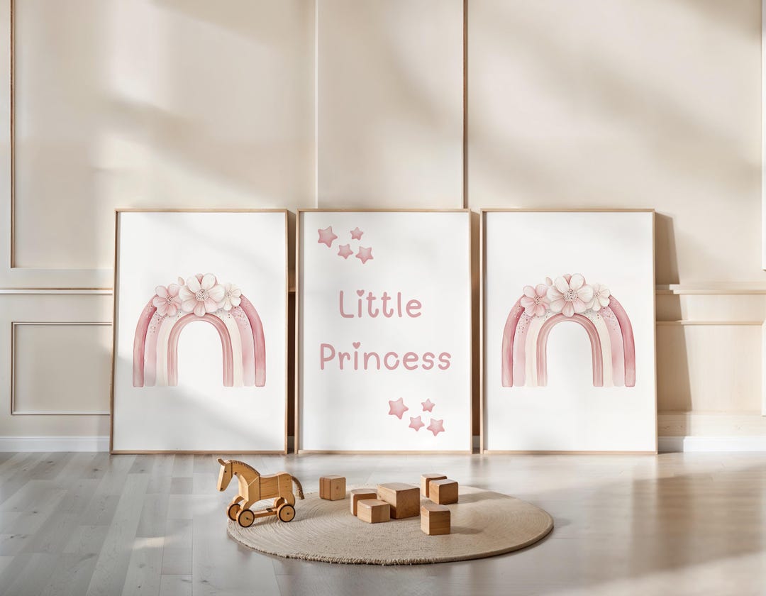 Little Princess Pink Floral Rainbow Nursery Wall Art - Set of 3 - Etsy