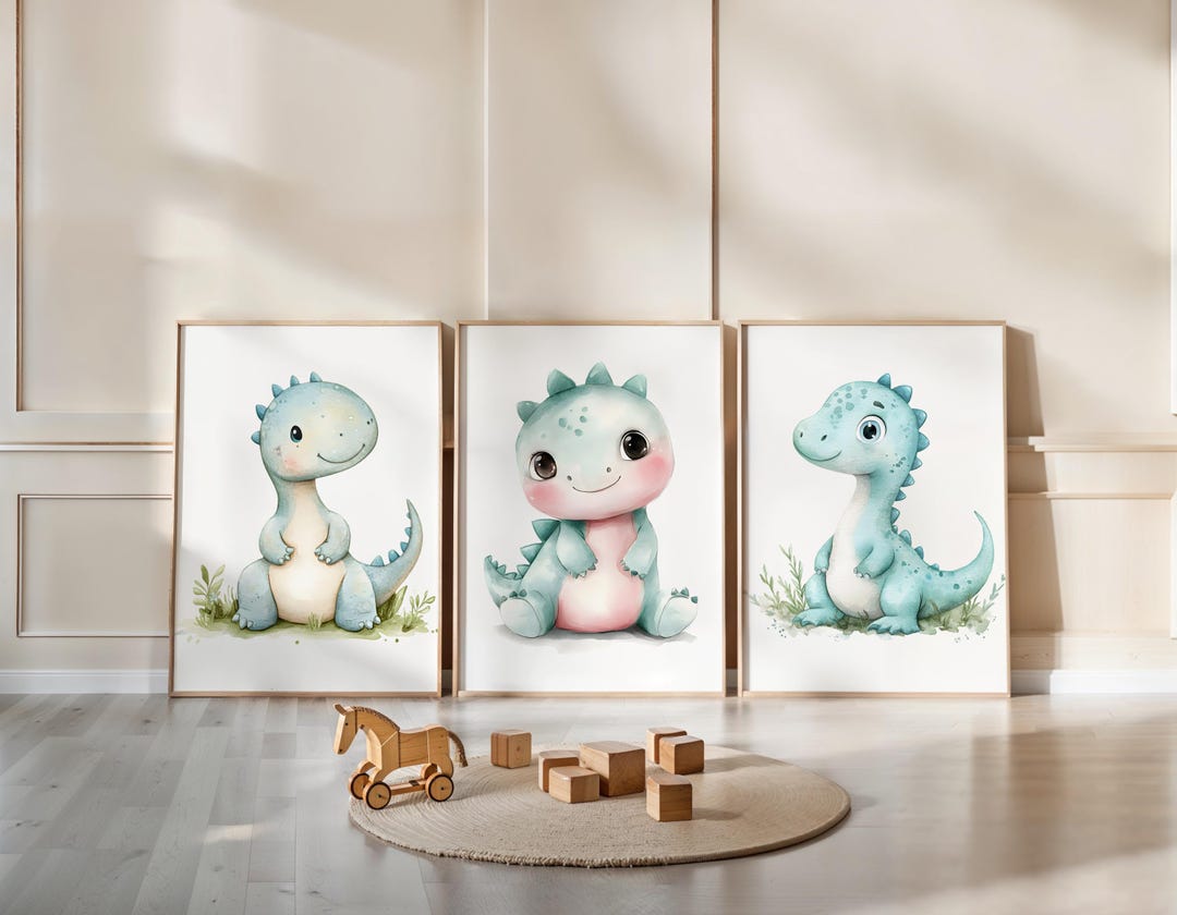 Dinosaur Nursery Wall Art Set of 3 – Baby Boy Room Decor Prints - Etsy