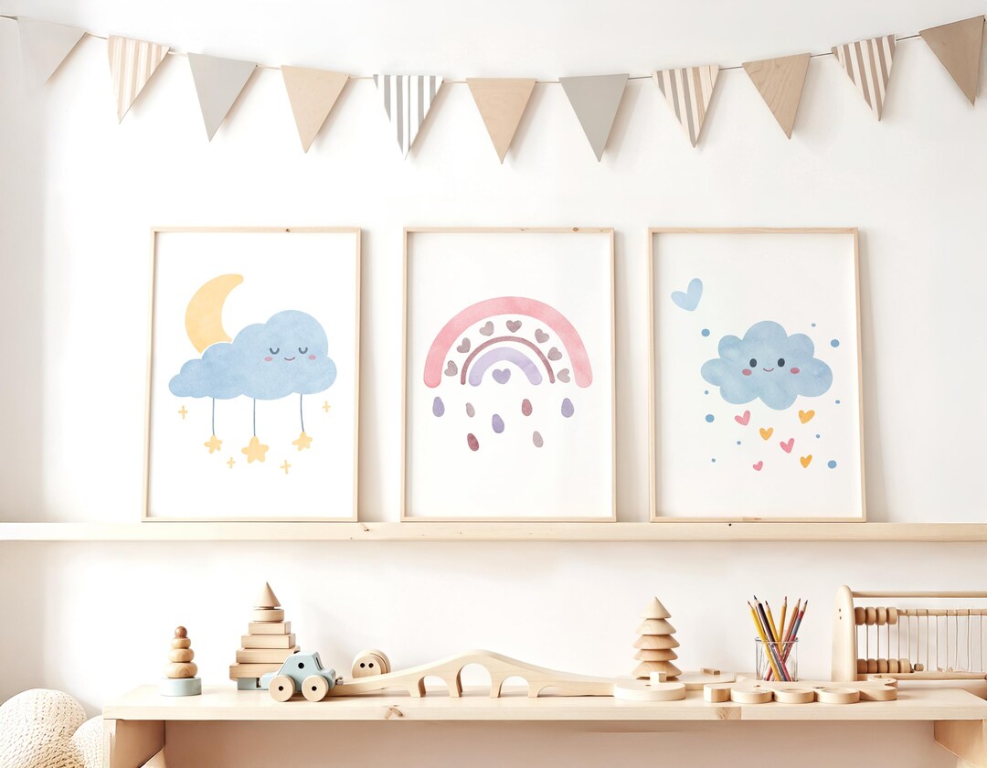 Cloud Rainbow Nursery Wall Art Set of 3 – Baby Room Decor Prints - Etsy