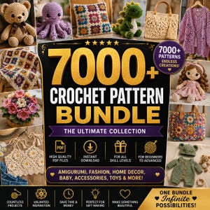 以下が含まれることがあります： 7000種類以上のクロッシェパターンのデジタルコレクション。テディベア、タコ、グラニースクエアのクッション、恐竜、ハンドバッグ、カーディガン、人形、花束、クロップトップ、ベビーロンパースなど、様々な完成プロジェクトが掲載されています。