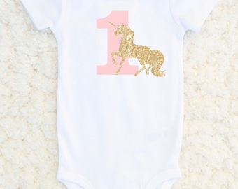 Unicorn First Birthday Shirt Bodysuit - First Birthday Outfit - 1st Birthday Baby Girl - Girl Birthday Tshirt - Unicorn Birthday Glitter