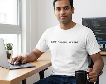 Code Coffee Repeat T-Shirt | Funny Programmer Shirt | Developer Gift | Software Engineer Tee | Coder Gift for Him | Computer Science Shirt