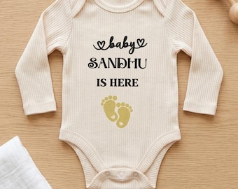 Personalized Baby Surname Onesie | "Baby [NAME] Is Here" Custom Newborn Bodysuit | Baby Announcement Outfit