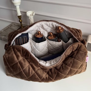 Handgemacht Schoko|Braun Gesteppte Dyson Airwrap Reisetasche