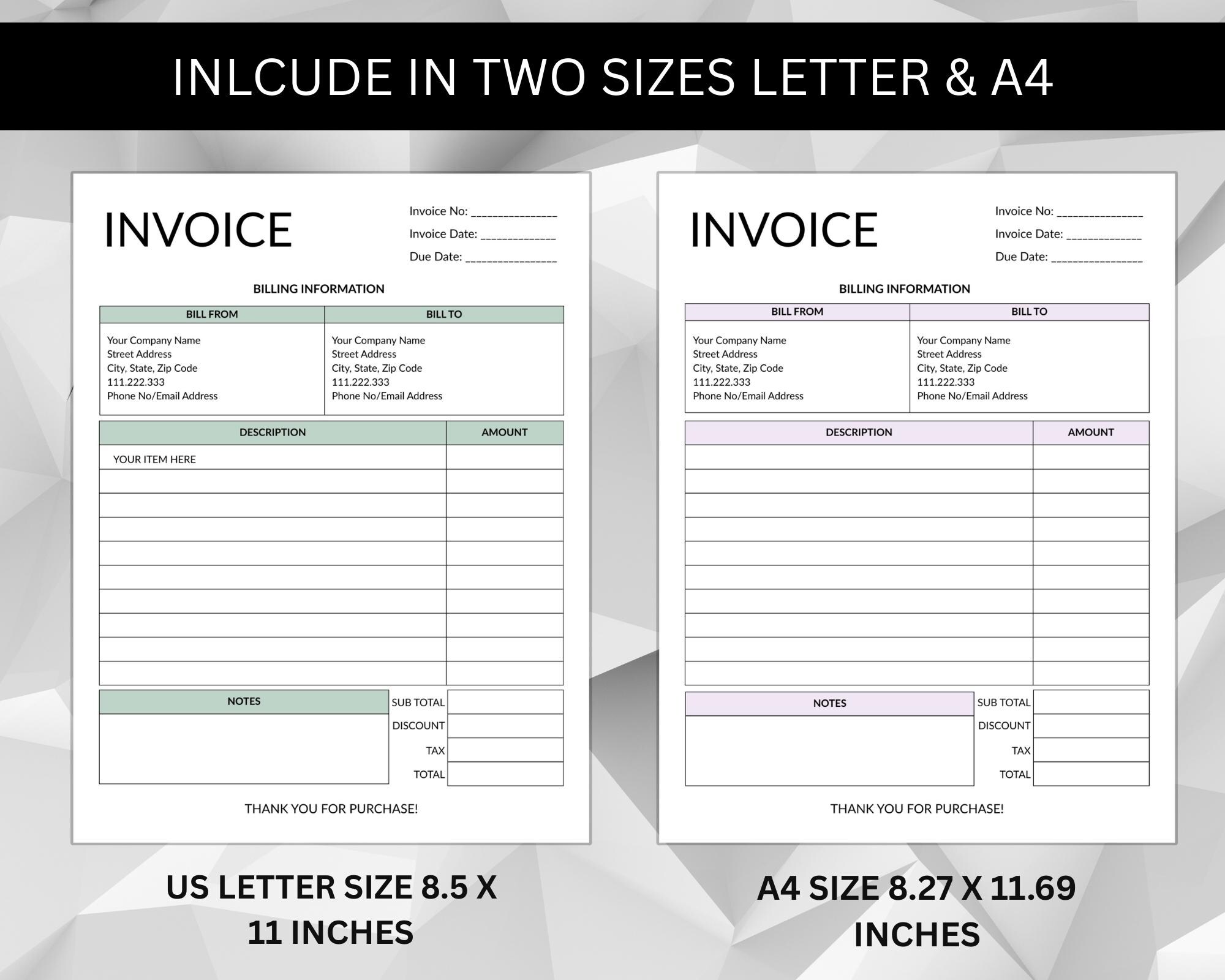 Editable Invoice Template – Small Business, Freelancer Billing Form ...