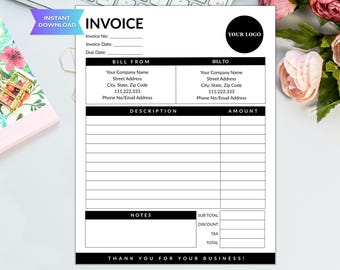 Editable Invoice Template Canva, Printable A4 US Letter Small Business ...