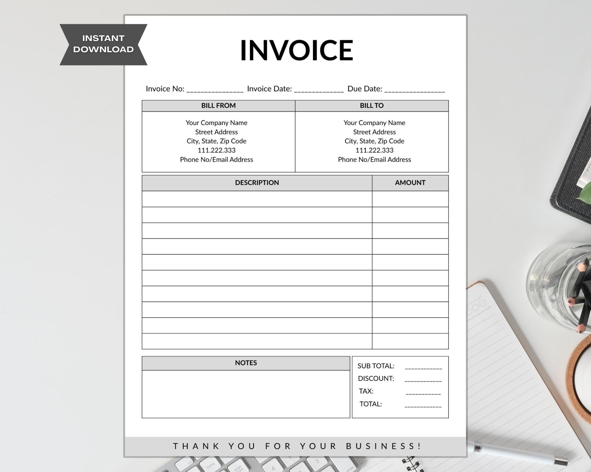 Editable Canva Invoice Template | Small Business Billing PDF (canva ...