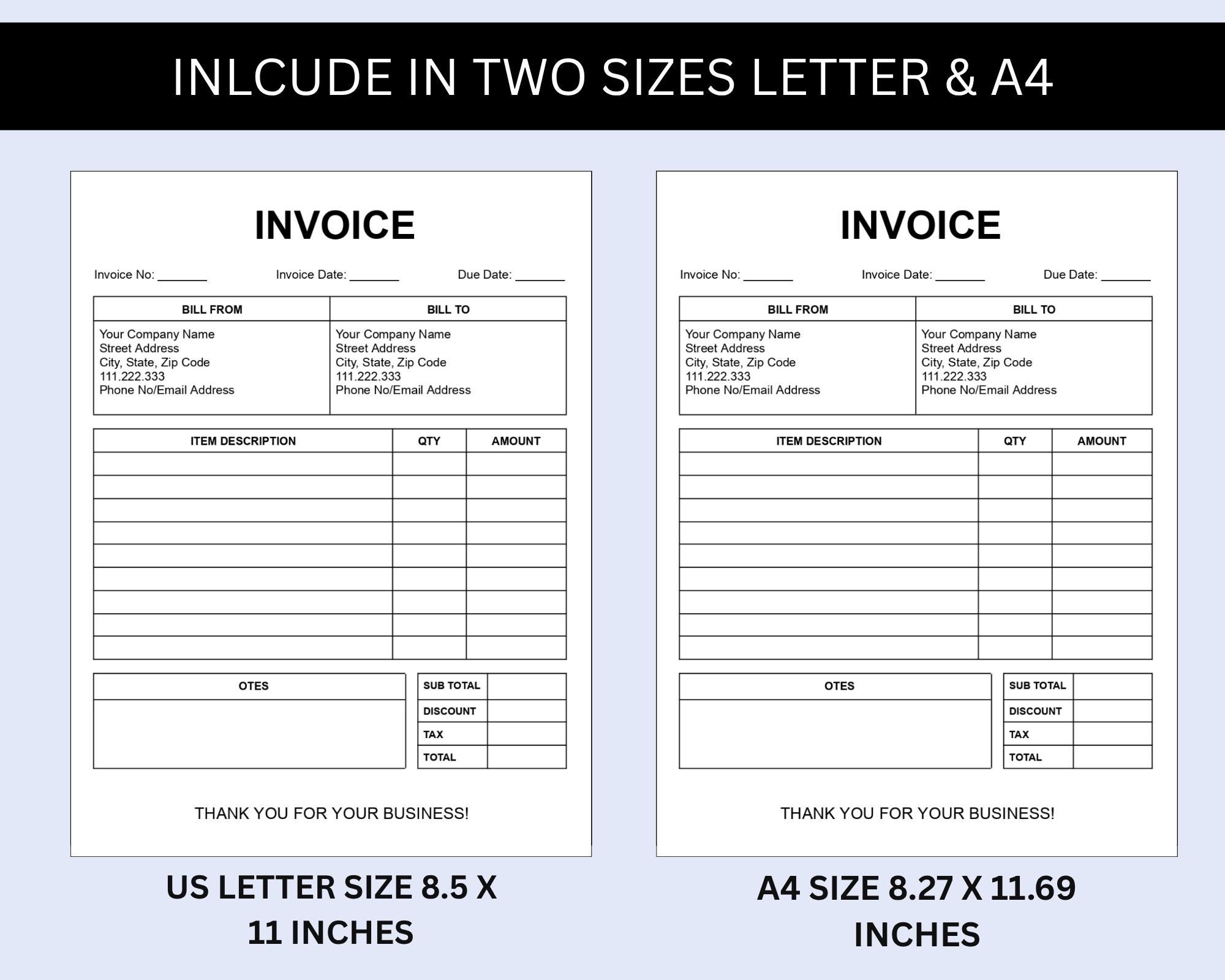 Editable Invoice Template Google Docs Word, Printable PDF Freelance ...