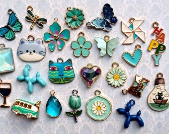 Blue Enamel Charms Mix, DIY Jewelry, Stitch Markers, Bag Accessory (Clip On)