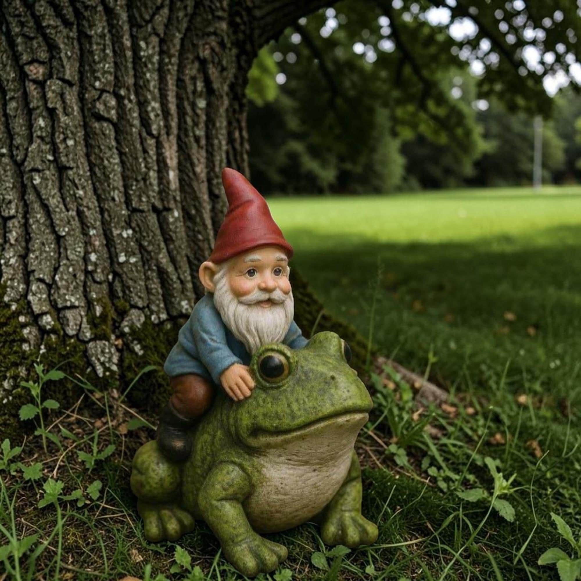 Whimsical Gnome Riding Frog Statue, Funny Resin Garden Decor, Outdoor ...