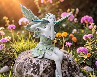 Magische sitzende Feen-Gartenstatue | Harz Fee Skulptur Figur | Outdoor Feendekor | Wunderliches feenhaftes Terrasse-Verzierungs-Geschenk