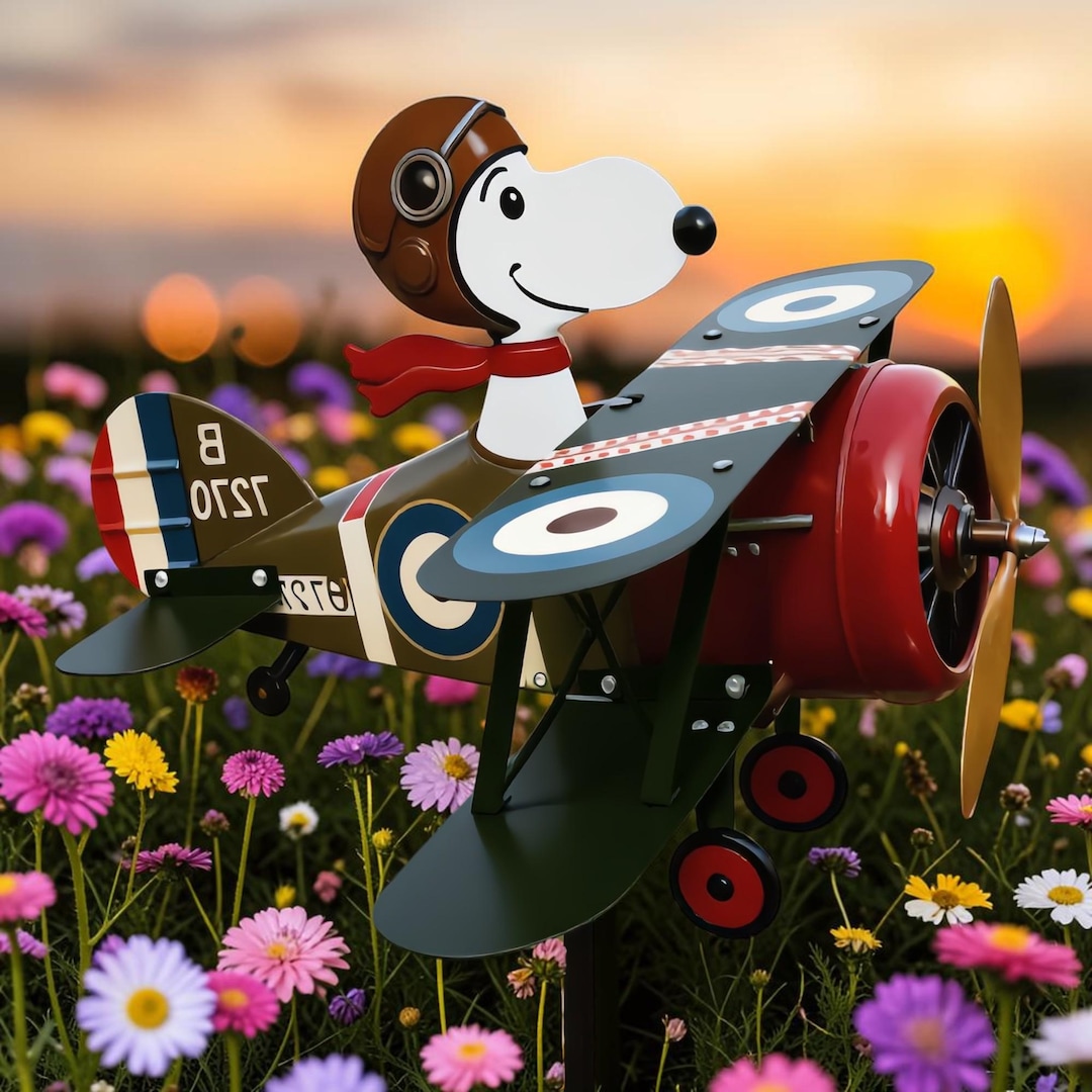 Flying Ace Dog Biplane Metal Wind Spinner, Snoopy Aviation Garden