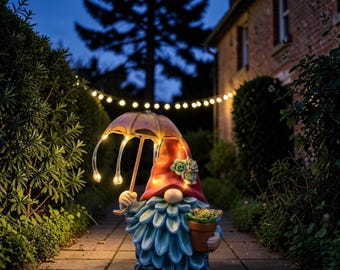 Solar Wichtel Regenschirm Garten Statue | Harz niedlich Gartenzwerg LED Licht | Fee Terrasse Garten Dekor | Outdoor Gnom Dekor Geschenkidee