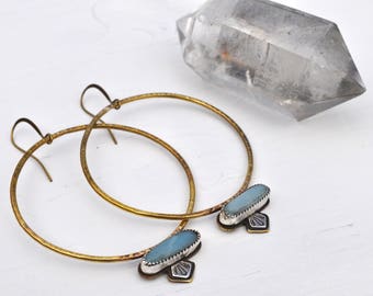 Atlantis Hoop Earrings with Adventurine Stones and Mineral Stampings