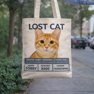 Custom Lost Dog Flyer Canvas Tote Bag, Missing Cat Poster Bag, Mobile Pet Search Party Gear, High Visibility Personalized Pet Alert Bag