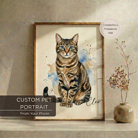 Custom Cat Portrait from Photo - Personalized Cat Mom Art Gift