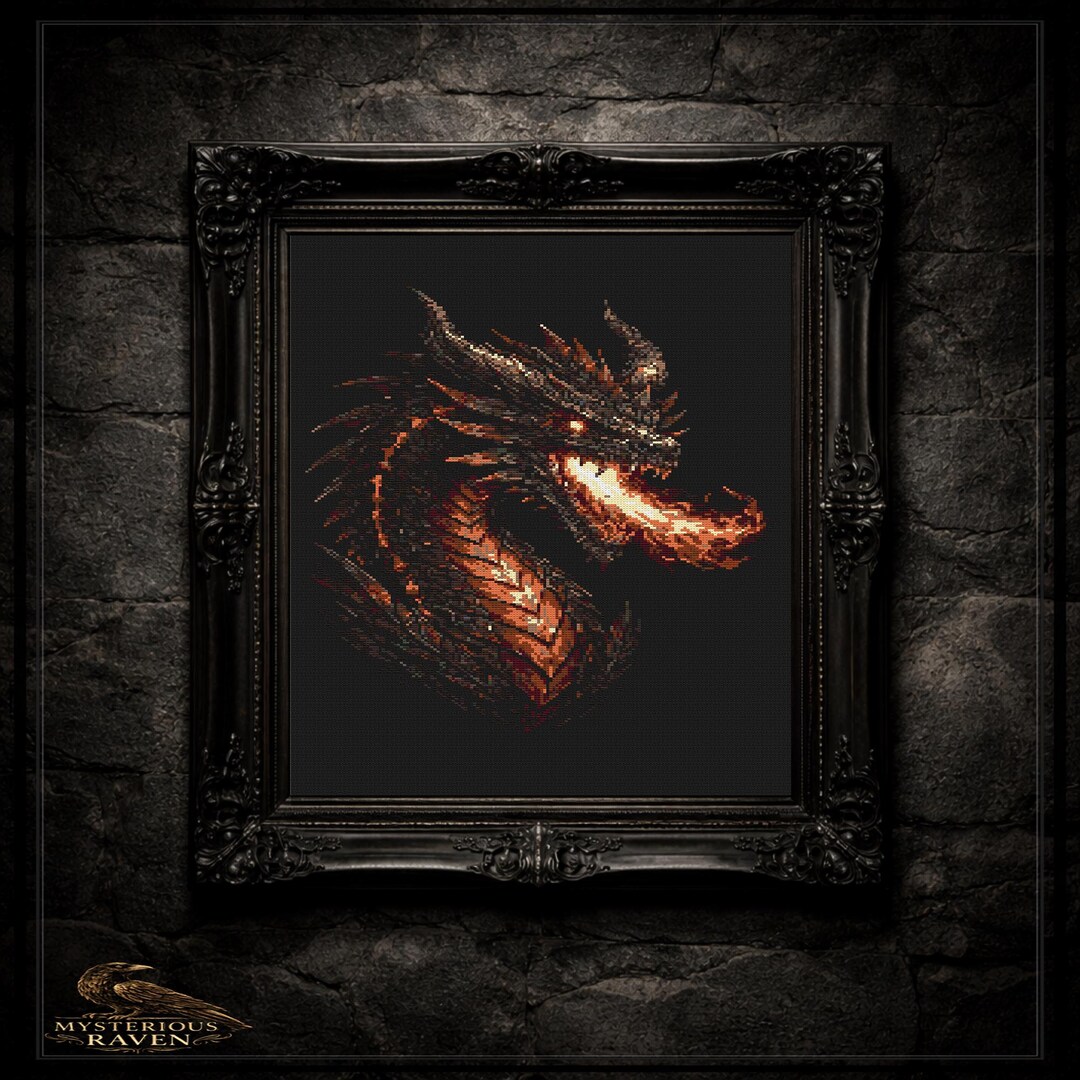 Fire Dragon Cross Stitch Pattern: Gothic Fantasy Embroidery PDF, Dragon ...