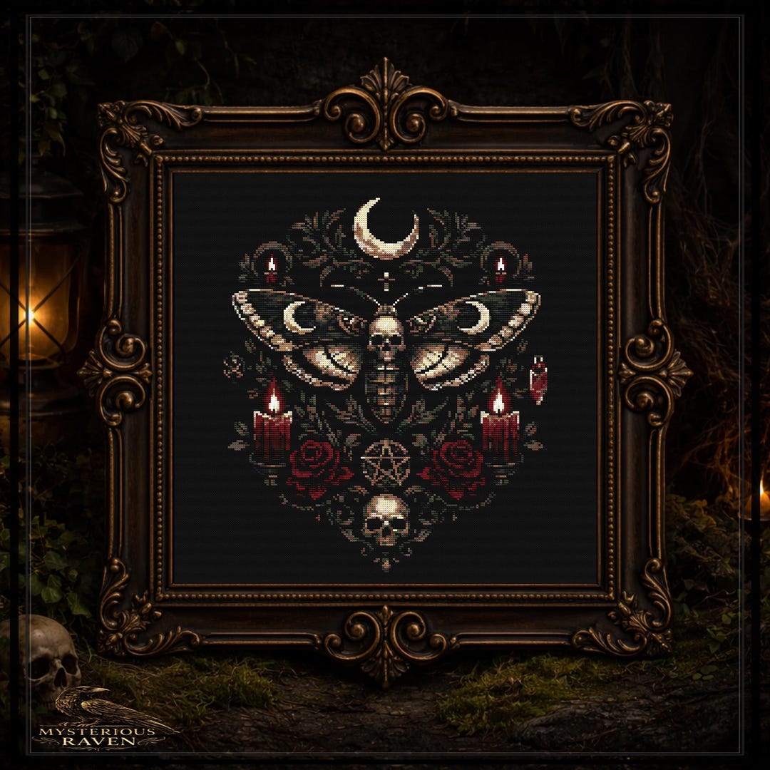 Gothic Moth Cross Stitch Pattern, Death Moth Skull Embroidery PDF ...