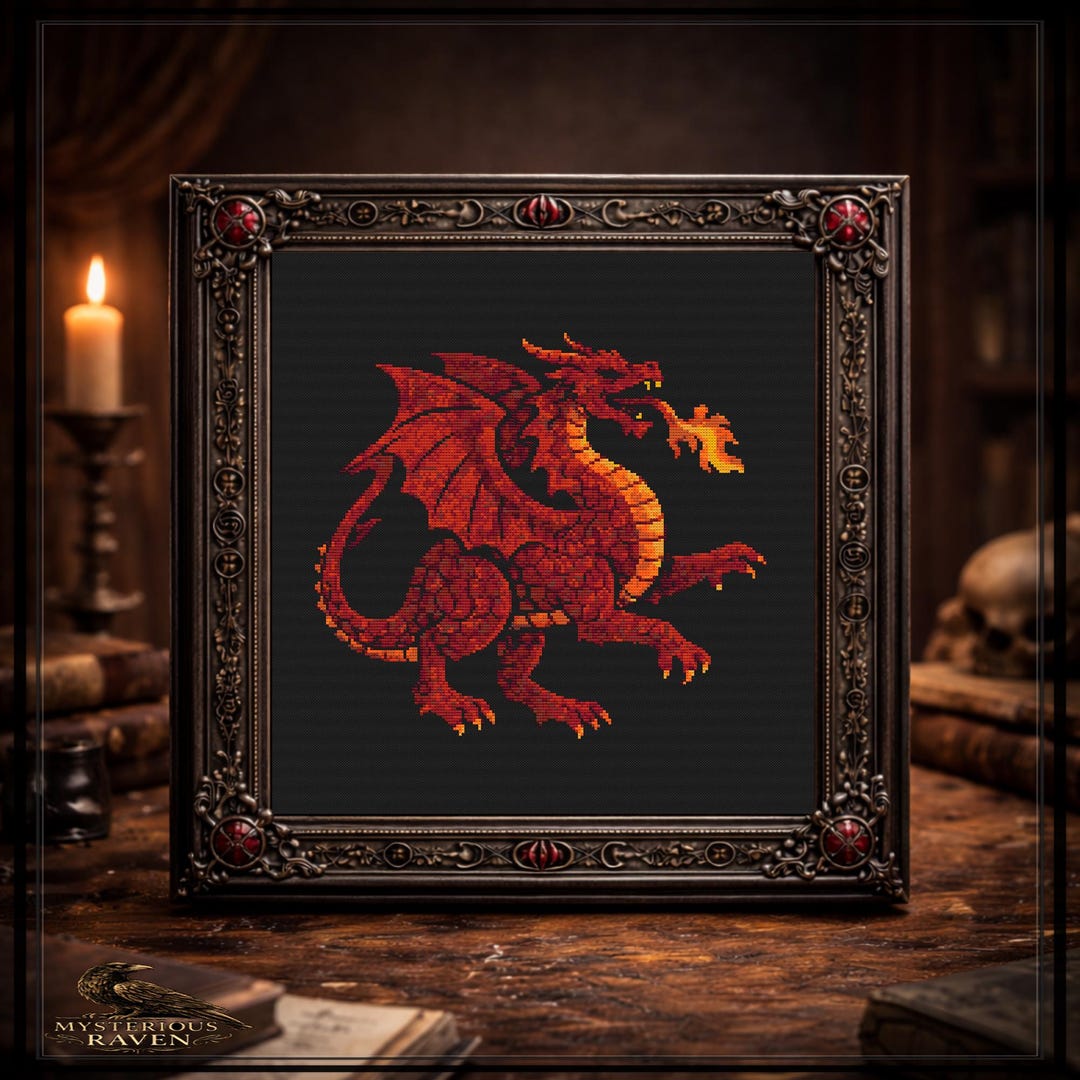 Fire Dragon Cross Stitch PDF Pattern, Red Winged Creature Download - Etsy