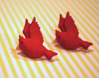 Bird Earrings -- Red Cardinal Bird Studs, Red Bird Earrings, Red Robin