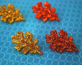 Leaf Studs -- Glittery Leaf Earrings, Glittery Leaves, You Choose the Color!