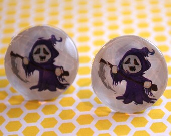 Grim Reaper Earrings -- Grim Reaper Studs, Halloween Earrings, Grim Reaper