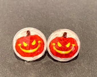 Pumpkin Earrings -- Pumpkin Studs, Halloween Earrings, Jack o lantern earrings
