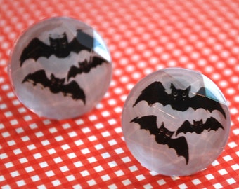 Bat Earrings -- Studs, Black Bats, Silver