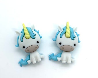 Blue Unicorn Studs -- Blue and Yellow Unicorn Earrings, Gift for Unicorn Lover