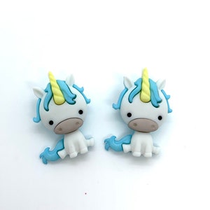 Blue Unicorn Studs -- Blue and Yellow Unicorn Earrings, Gift for Unicorn Lover