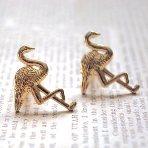 Gold Flamingo Earrings -- Gold Flamingo, Gold Bird Earrings