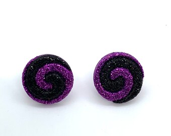 Swirly Earrings -- Black and Purple Swirl Studs, Swirl Earrings, Swirl Studs