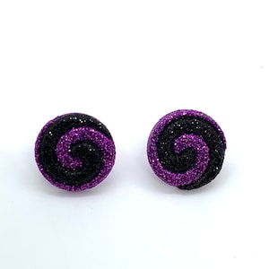 Swirly Earrings -- Black and Purple Swirl Studs, Swirl Earrings, Swirl Studs